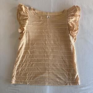 By Anthropologie Women's Orange Ruffle Short Sleeve Blouse with Scallops Sz S